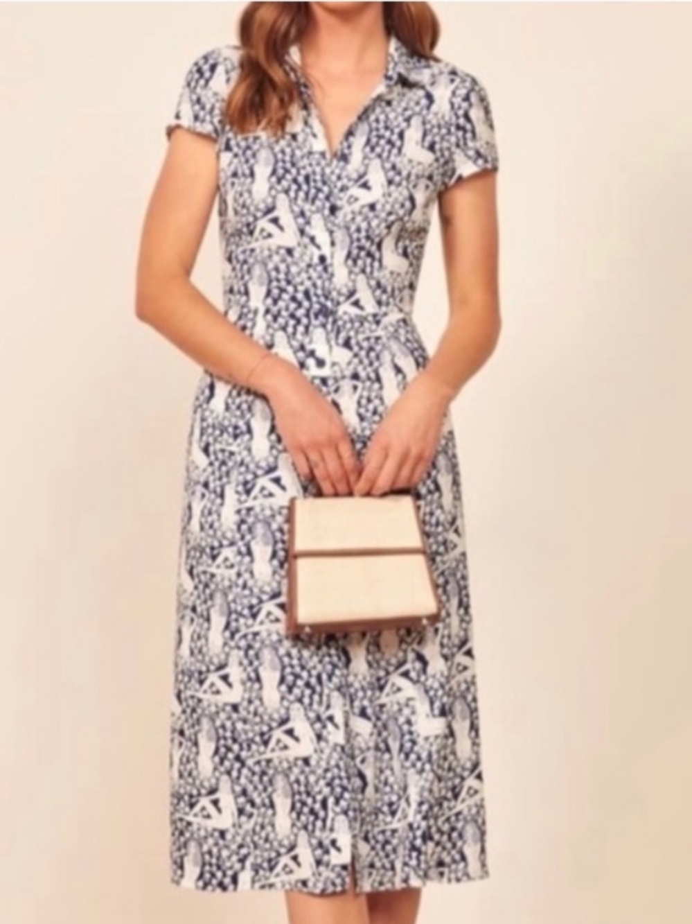 Reformation Blue White Sunday Naked Lady MidiDress